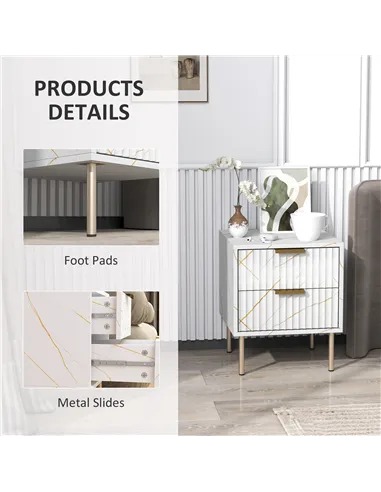 HOMCOM Elegant Two-Drawer Bedside Table - White