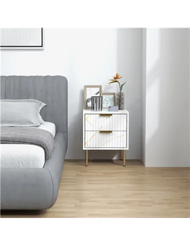 HOMCOM Elegant Two-Drawer Bedside Table - White