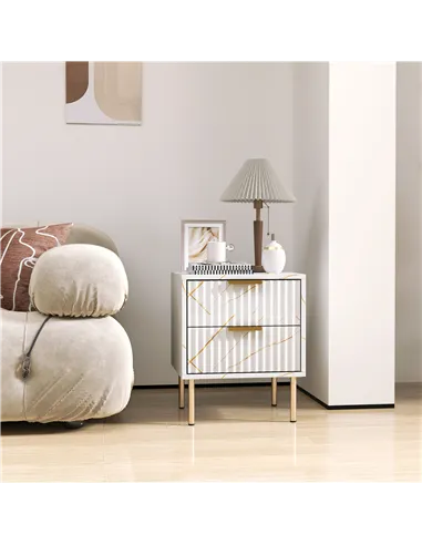 HOMCOM Elegant Two-Drawer Bedside Table - White