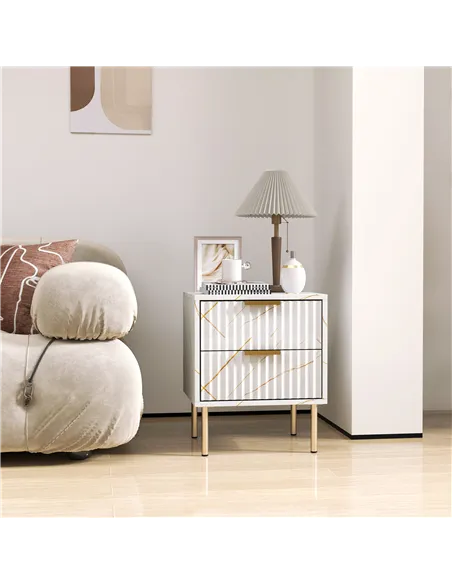 HOMCOM Elegant Two-Drawer Bedside Table - White