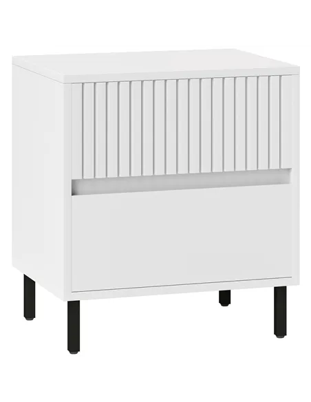 HOMCOM Simple Line Indented Two-Drawer Bedside Table - White