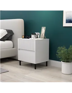 HOMCOM Simple Line Indented Two-Drawer Bedside Table - White 2