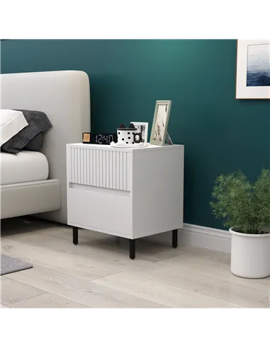 HOMCOM Simple Line Indented Two-Drawer Bedside Table - White