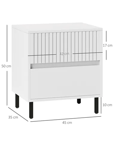 HOMCOM Simple Line Indented Two-Drawer Bedside Table - White