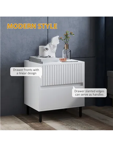 HOMCOM Simple Line Indented Two-Drawer Bedside Table - White