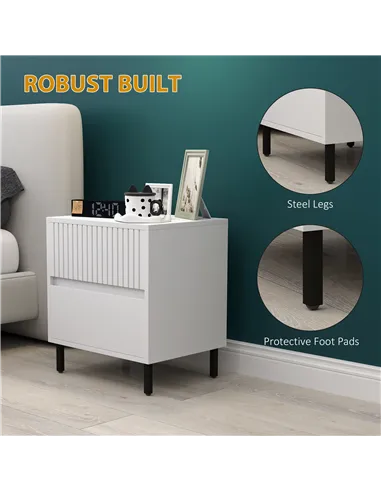 HOMCOM Simple Line Indented Two-Drawer Bedside Table - White
