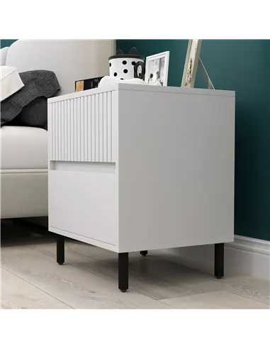 HOMCOM Simple Line Indented Two-Drawer Bedside Table - White
