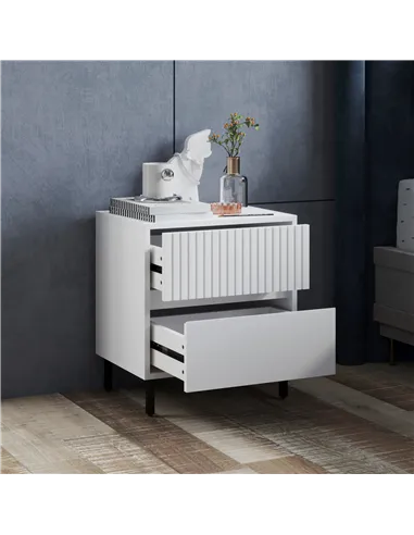 HOMCOM Simple Line Indented Two-Drawer Bedside Table - White