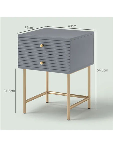 HOMCOM Set of Two Elegant Bedside Tables - Grey/Gold-Tone