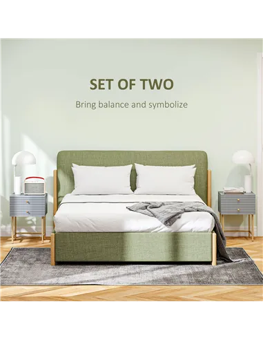 HOMCOM Set of Two Elegant Bedside Tables - Grey/Gold-Tone