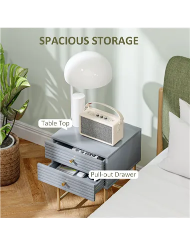 HOMCOM Set of Two Elegant Bedside Tables - Grey/Gold-Tone