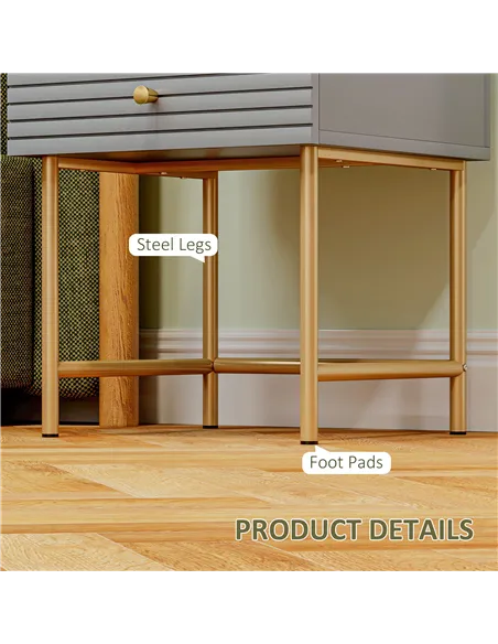 HOMCOM Set of Two Elegant Bedside Tables - Grey/Gold-Tone