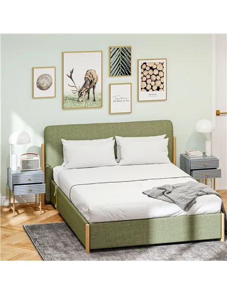 HOMCOM Set of Two Elegant Bedside Tables - Grey/Gold-Tone