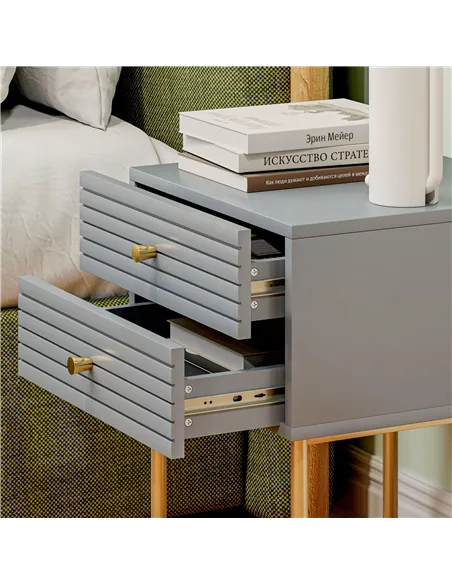 HOMCOM Set of Two Elegant Bedside Tables - Grey/Gold-Tone