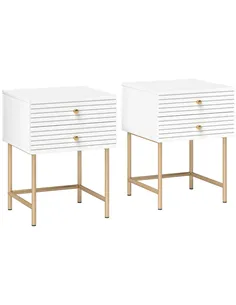 HOMCOM Set of Two Elegant Bedside Tables - White/Gold-Tone