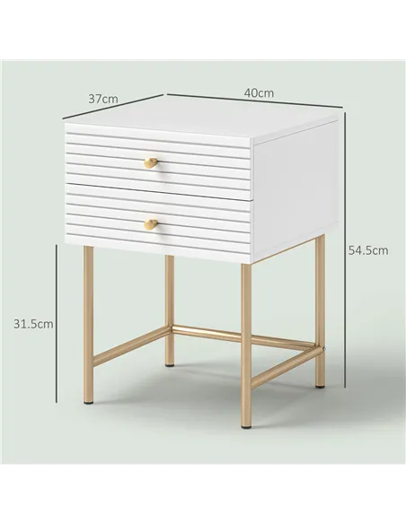 HOMCOM Set of Two Elegant Bedside Tables - White/Gold-Tone