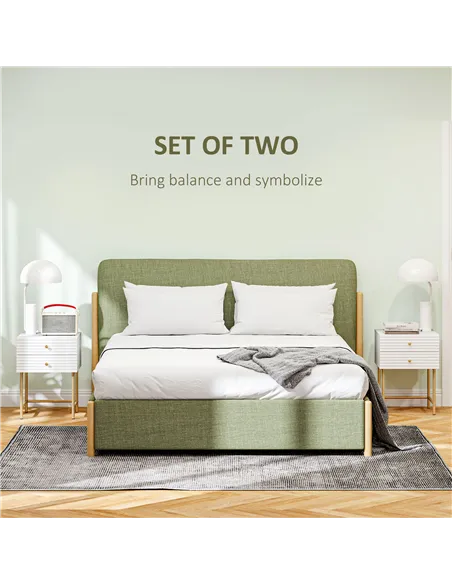 HOMCOM Set of Two Elegant Bedside Tables - White/Gold-Tone