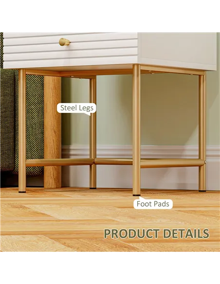 HOMCOM Set of Two Elegant Bedside Tables - White/Gold-Tone