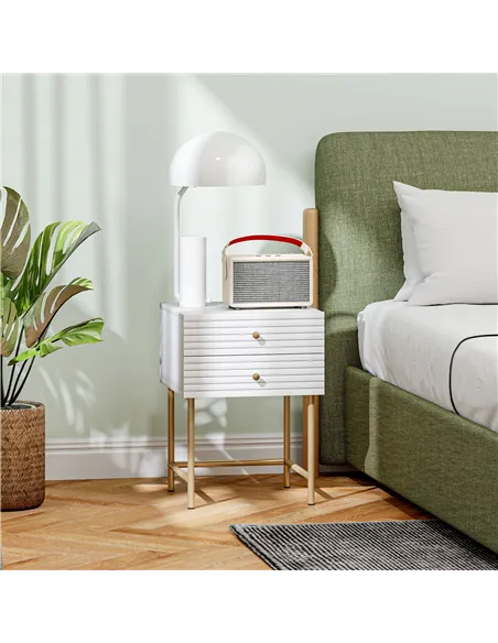HOMCOM Set of Two Elegant Bedside Tables - White/Gold-Tone