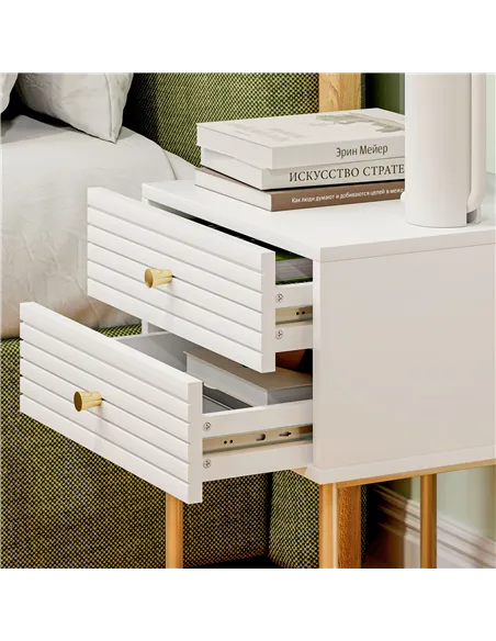 HOMCOM Set of Two Elegant Bedside Tables - White/Gold-Tone
