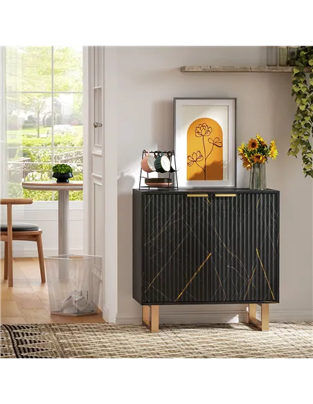 HOMCOM Elegant Storage Sideboard - Black/Gold-Tone