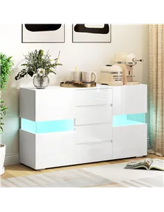 HOMCOM LED Light Sideboard - High Gloss White 2