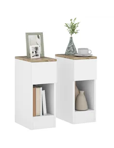 HOMCOM Set of Two Modern Storage Bedside Tables - White