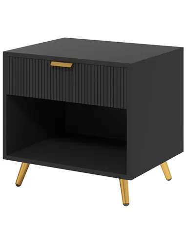HOMCOM Elegant Bedside Table, with Drawer and Shelf - Black/Gold Tone