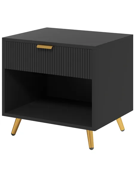 HOMCOM Elegant Bedside Table, with Drawer and Shelf - Black/Gold Tone