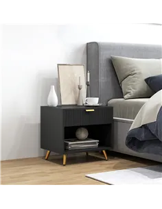 HOMCOM Elegant Bedside Table, with Drawer and Shelf - Black/Gold Tone 2