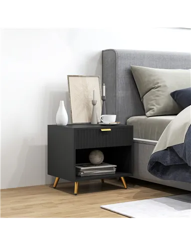 HOMCOM Elegant Bedside Table, with Drawer and Shelf - Black/Gold Tone