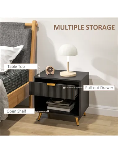 HOMCOM Elegant Bedside Table, with Drawer and Shelf - Black/Gold Tone
