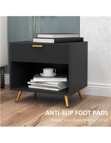 HOMCOM Elegant Bedside Table, with Drawer and Shelf - Black/Gold Tone
