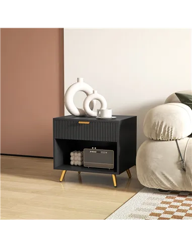 HOMCOM Elegant Bedside Table, with Drawer and Shelf - Black/Gold Tone