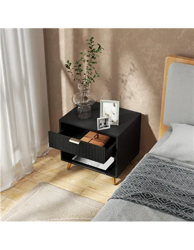 HOMCOM Elegant Bedside Table, with Drawer and Shelf - Black/Gold Tone