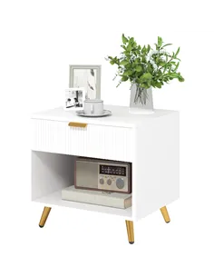 HOMCOM Elegant Bedside Table, with Drawer and Shelf - White/Gold Tone