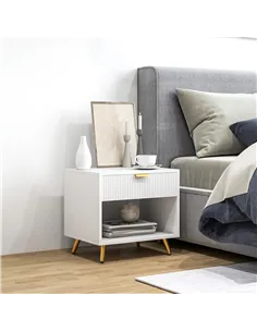 HOMCOM Elegant Bedside Table, with Drawer and Shelf - White/Gold Tone 2