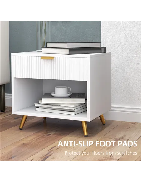 HOMCOM Elegant Bedside Table, with Drawer and Shelf - White/Gold Tone