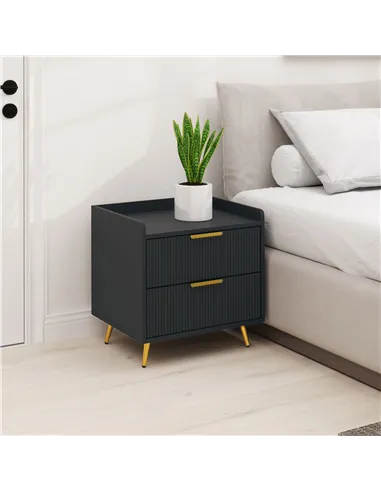HOMCOM Elegant Two-Drawer Bedside Table - Black