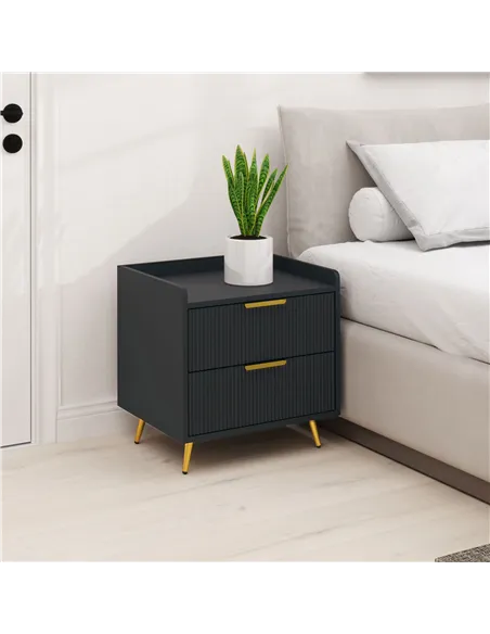HOMCOM Elegant Two-Drawer Bedside Table - Black