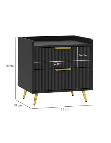 HOMCOM Elegant Two-Drawer Bedside Table - Black