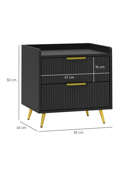 HOMCOM Elegant Two-Drawer Bedside Table - Black