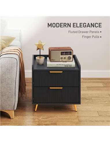 HOMCOM Elegant Two-Drawer Bedside Table - Black