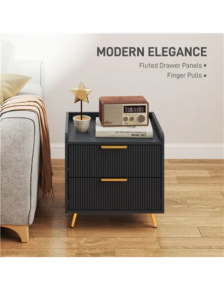 HOMCOM Elegant Two-Drawer Bedside Table - Black