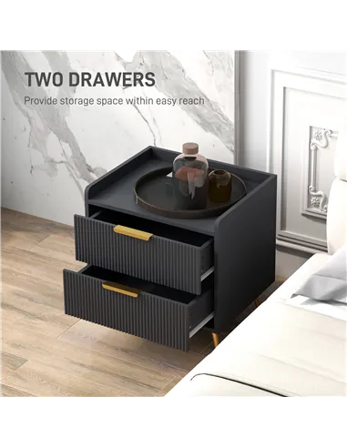 HOMCOM Elegant Two-Drawer Bedside Table - Black