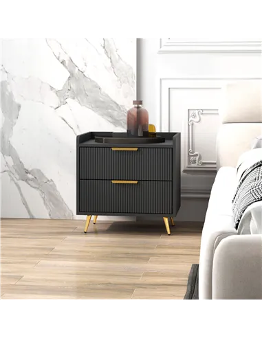 HOMCOM Elegant Two-Drawer Bedside Table - Black