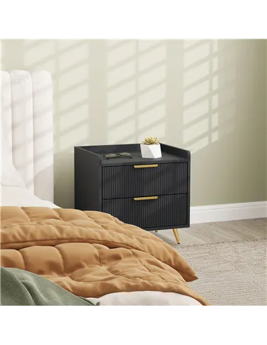HOMCOM Elegant Two-Drawer Bedside Table - Black