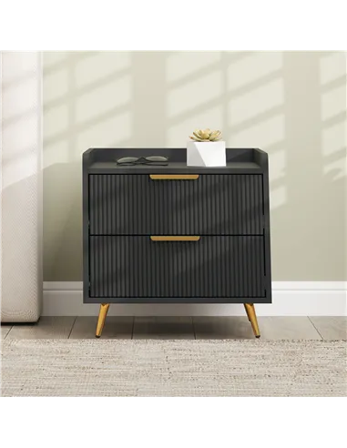 HOMCOM Elegant Two-Drawer Bedside Table - Black