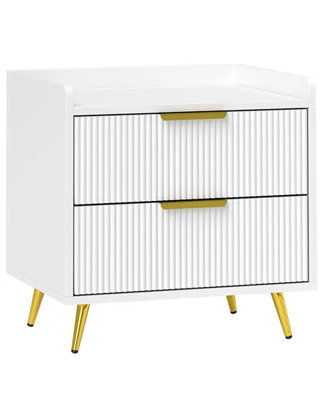 HOMCOM Elegant Two-Drawer Bedside Table - White