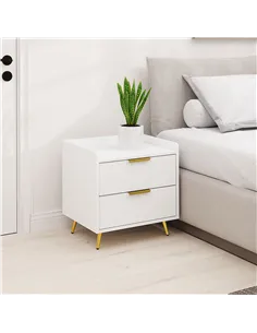 HOMCOM Elegant Two-Drawer Bedside Table - White 2